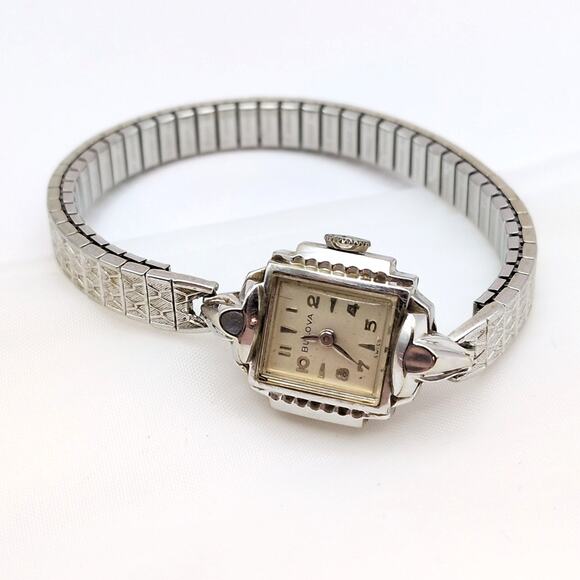 Vtg 1950s Bulova L7 Ladies Wind Watch 10k Rolled Gold Plate Bezel Silver Works main image 7